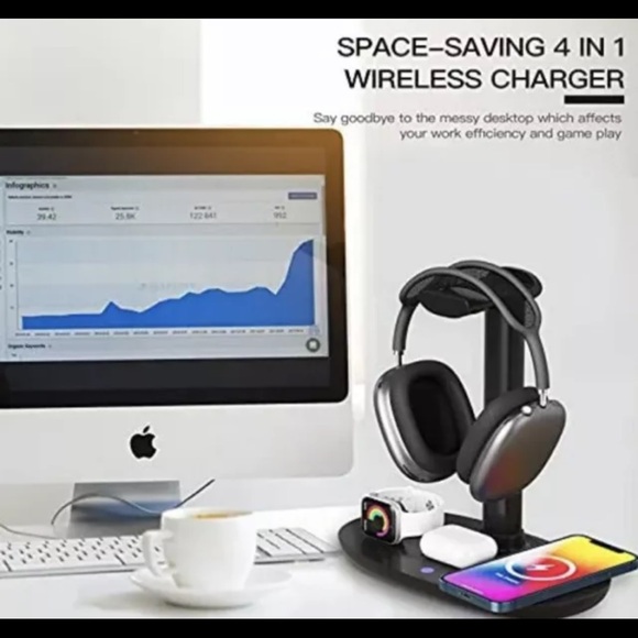Headphone Stand with 15w Wireless Charger Suguder 4 in 1 Qi Charging Station ... - Picture 4 of 4